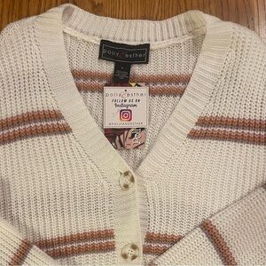 Polly & Esther Knit Women's Cream striped cardigan.